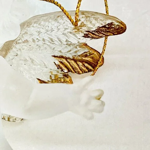 Vintage Christmas Tree Ornament Flying Angel Cherub Hand Painted Gold Wings 2.5" - Picture 9 of 11
